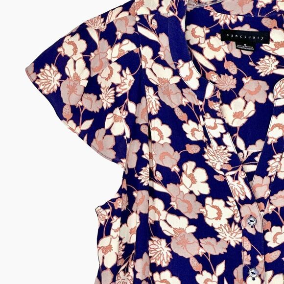 Sanctuary blue floral flutter short sleeve button up blouse Sz Small - Picture 11 of 13